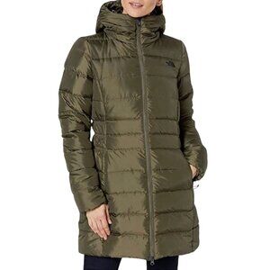 The North Face Gotham Parka Coat Womens Small Green Quilted Hooded Down Filled